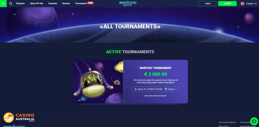 Weekly Tournaments at SpaceWin Casino Australia