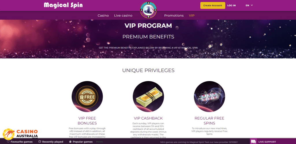 Vip Program at Magical Spin Casino Australia
