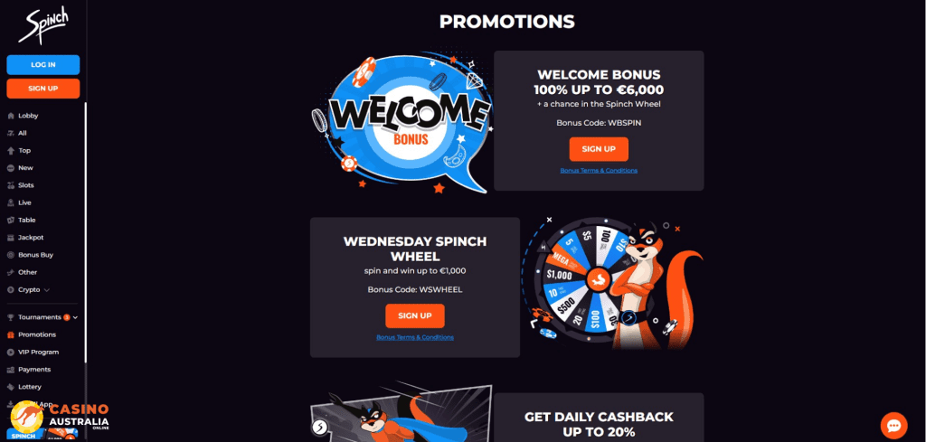 Spinch Casino Promotions Australia