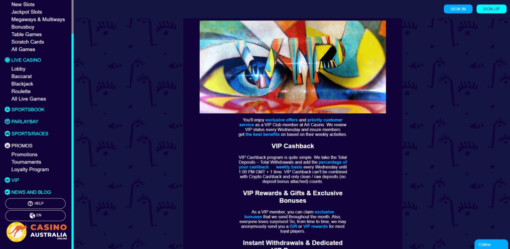 Vip Program at Art Casino Australia