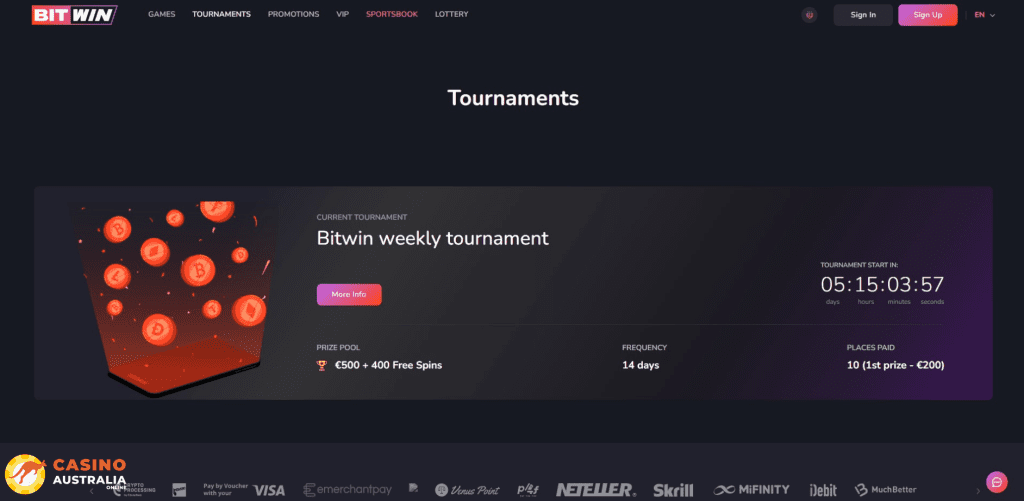 Weekly Tournaments at Bitwin Casino Australia