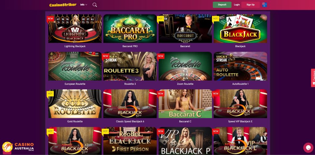 Casino Striker Live Games Australia