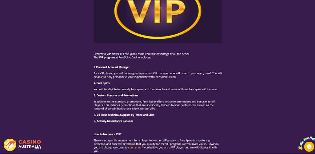 Vip Program at Free Spino Casino Australia
