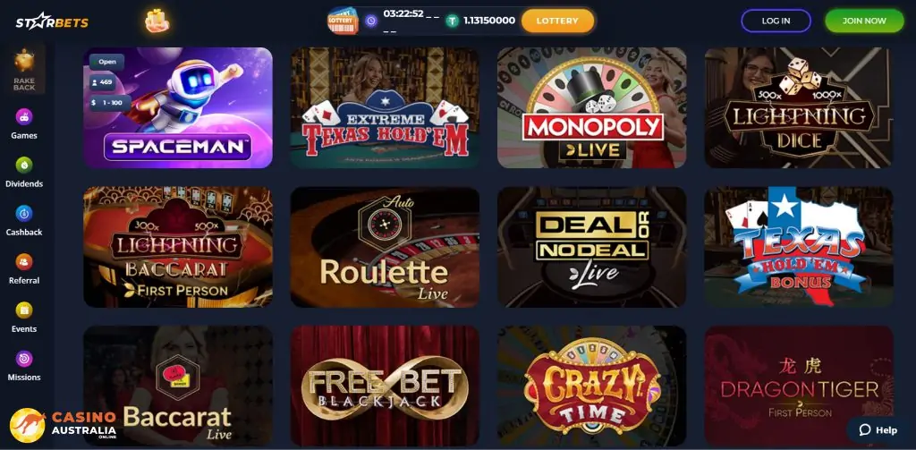 StarBets.io Casino Live Games Australia